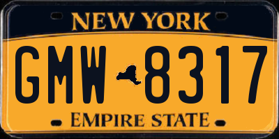 NY license plate GMW8317