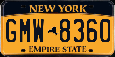 NY license plate GMW8360