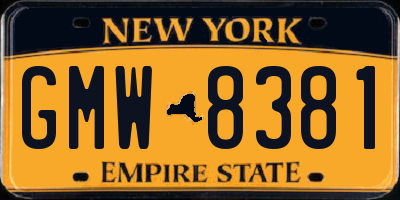 NY license plate GMW8381