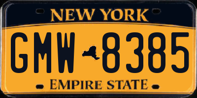 NY license plate GMW8385
