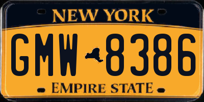 NY license plate GMW8386