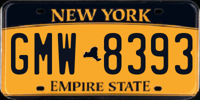 NY license plate GMW8393