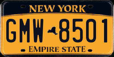 NY license plate GMW8501