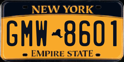 NY license plate GMW8601
