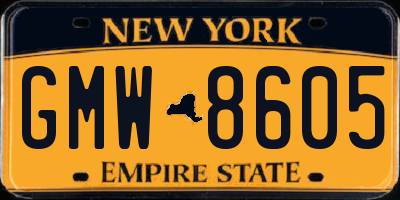 NY license plate GMW8605