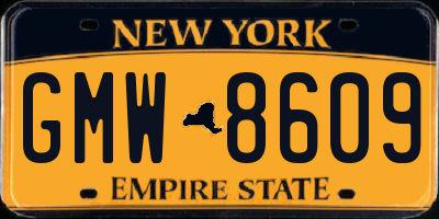 NY license plate GMW8609