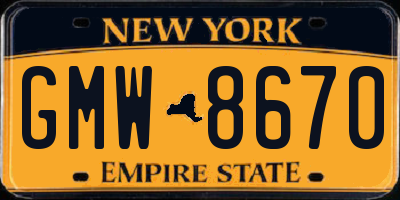 NY license plate GMW8670