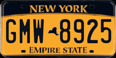 NY license plate GMW8925