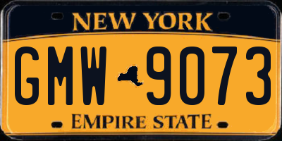 NY license plate GMW9073