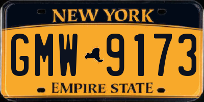 NY license plate GMW9173
