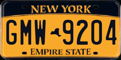 NY license plate GMW9204
