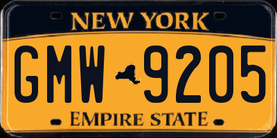 NY license plate GMW9205