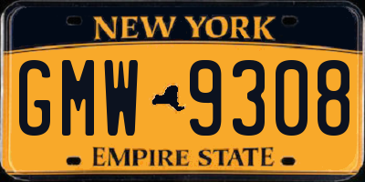 NY license plate GMW9308
