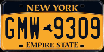 NY license plate GMW9309