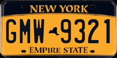 NY license plate GMW9321