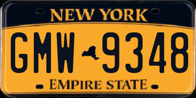 NY license plate GMW9348