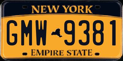 NY license plate GMW9381