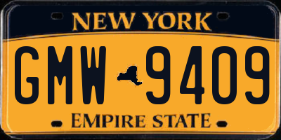 NY license plate GMW9409