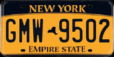 NY license plate GMW9502