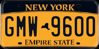 NY license plate GMW9600