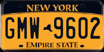 NY license plate GMW9602