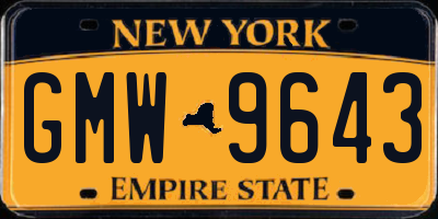 NY license plate GMW9643