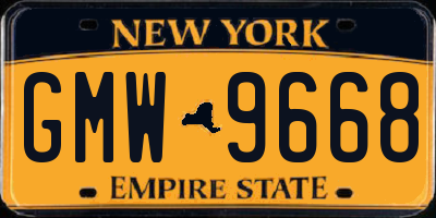 NY license plate GMW9668
