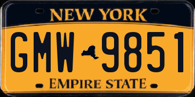 NY license plate GMW9851