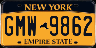 NY license plate GMW9862