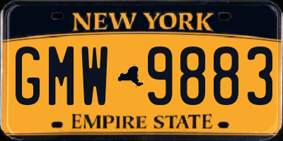 NY license plate GMW9883