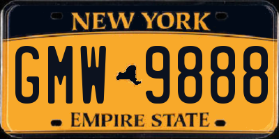 NY license plate GMW9888