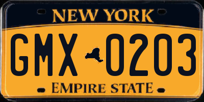 NY license plate GMX0203