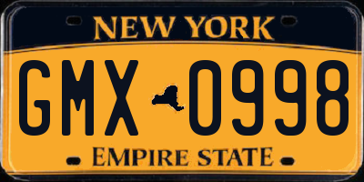 NY license plate GMX0998