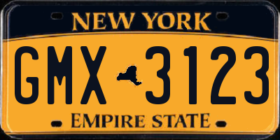 NY license plate GMX3123