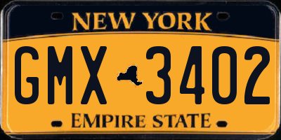 NY license plate GMX3402
