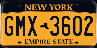 NY license plate GMX3602