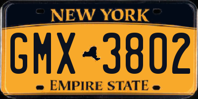 NY license plate GMX3802