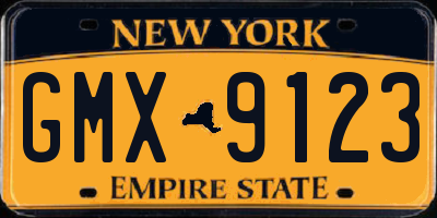 NY license plate GMX9123