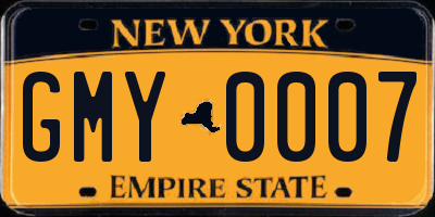 NY license plate GMY0007