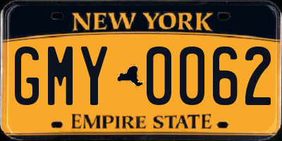 NY license plate GMY0062