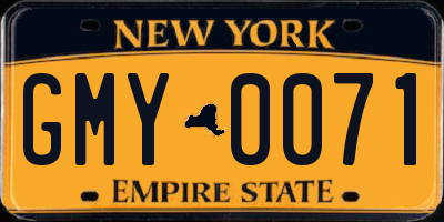 NY license plate GMY0071