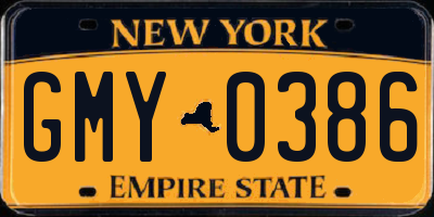 NY license plate GMY0386