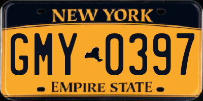 NY license plate GMY0397