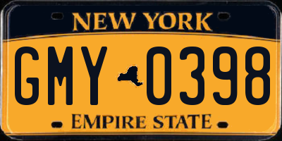 NY license plate GMY0398