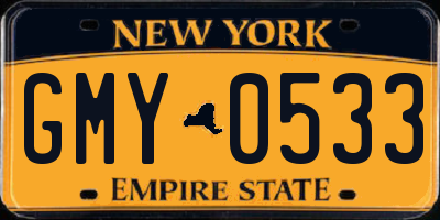 NY license plate GMY0533