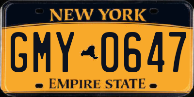 NY license plate GMY0647