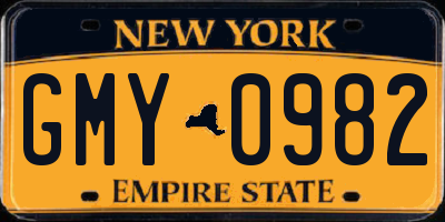 NY license plate GMY0982