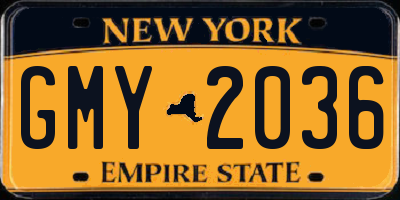 NY license plate GMY2036