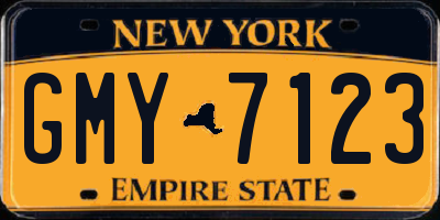 NY license plate GMY7123