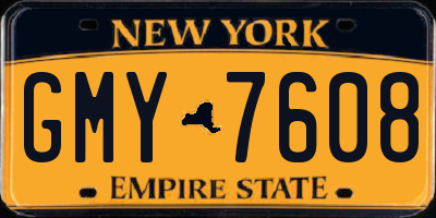 NY license plate GMY7608